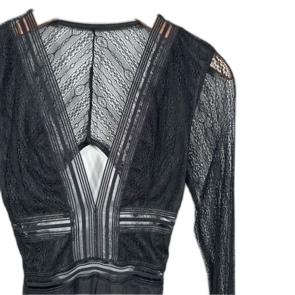 Lulu’s Casita Black Sheer Lace Long Sleeve Bodysuit Size Medium Sexy Party Club - Picture 5 of 16